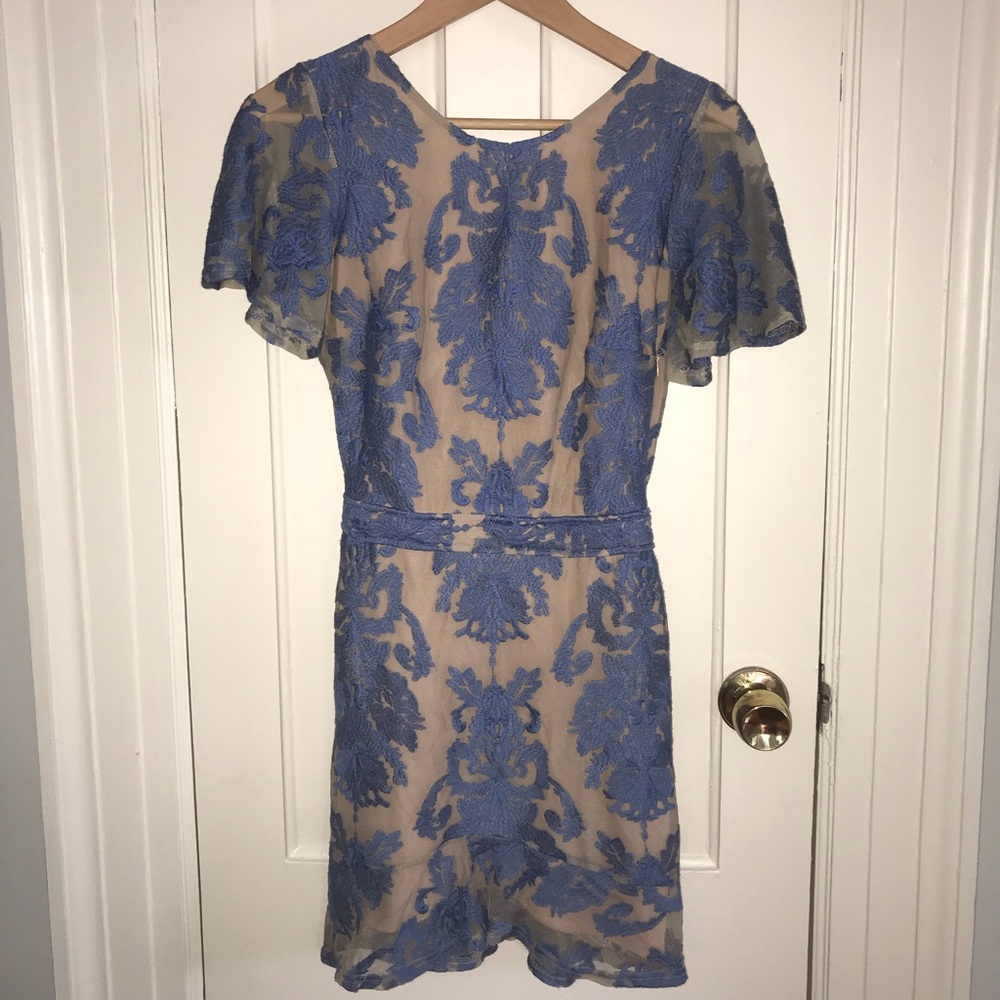 For Love And Lemons Blue and Cream Mini Dress